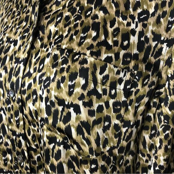 Equipment brown black tan leopard animal print button down top size Large - Picture 7 of 14
